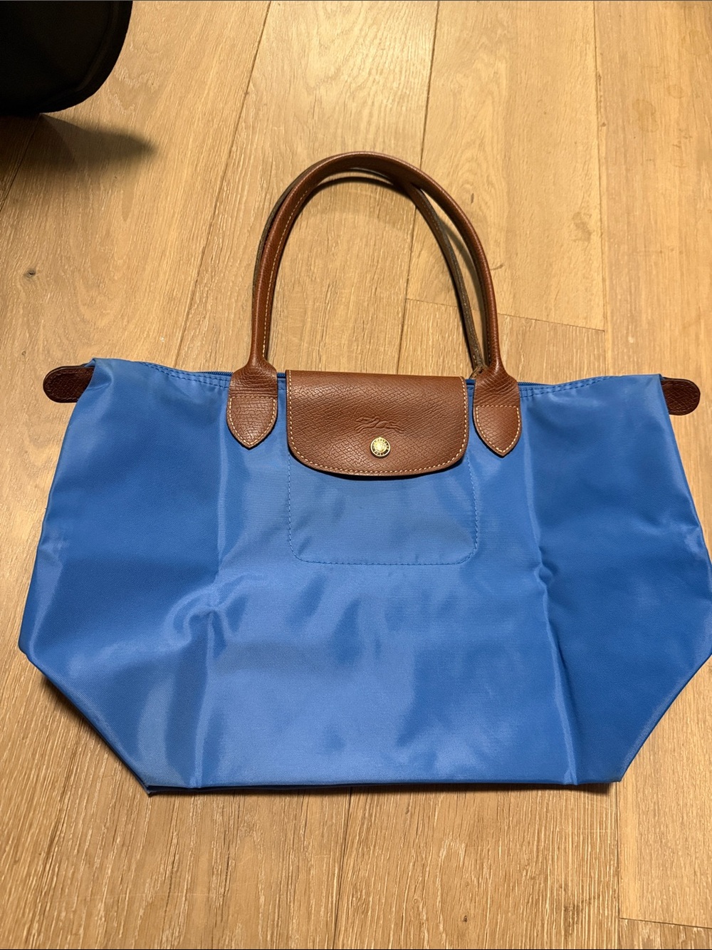 Longchamp Le pliage medium cobalt blue long straps tote shoulder